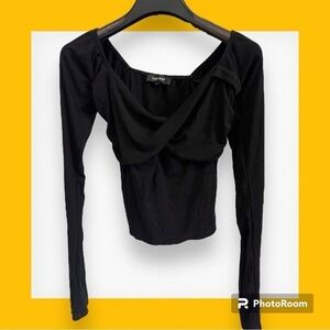 Sara Mone Black Faux Wrap Long Sleeve Top Medium